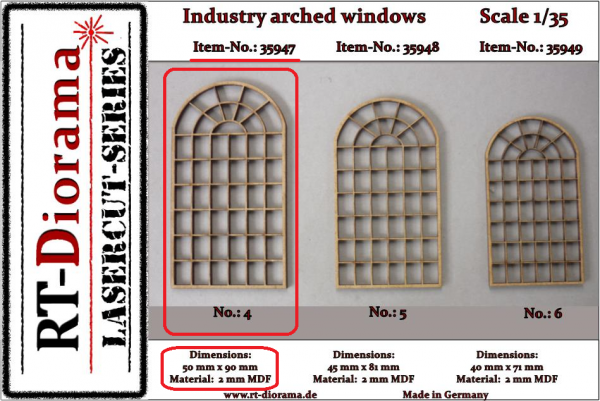 1:35 Industry arched windows No.: 4 (3 pcs)