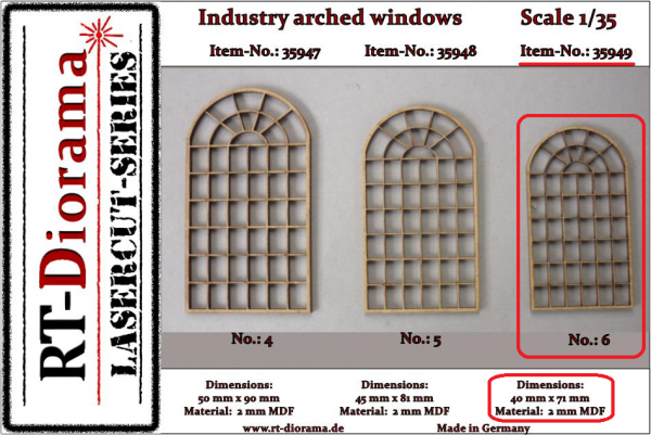 1:35 Industry arched windows No.: 6 (3 pcs)