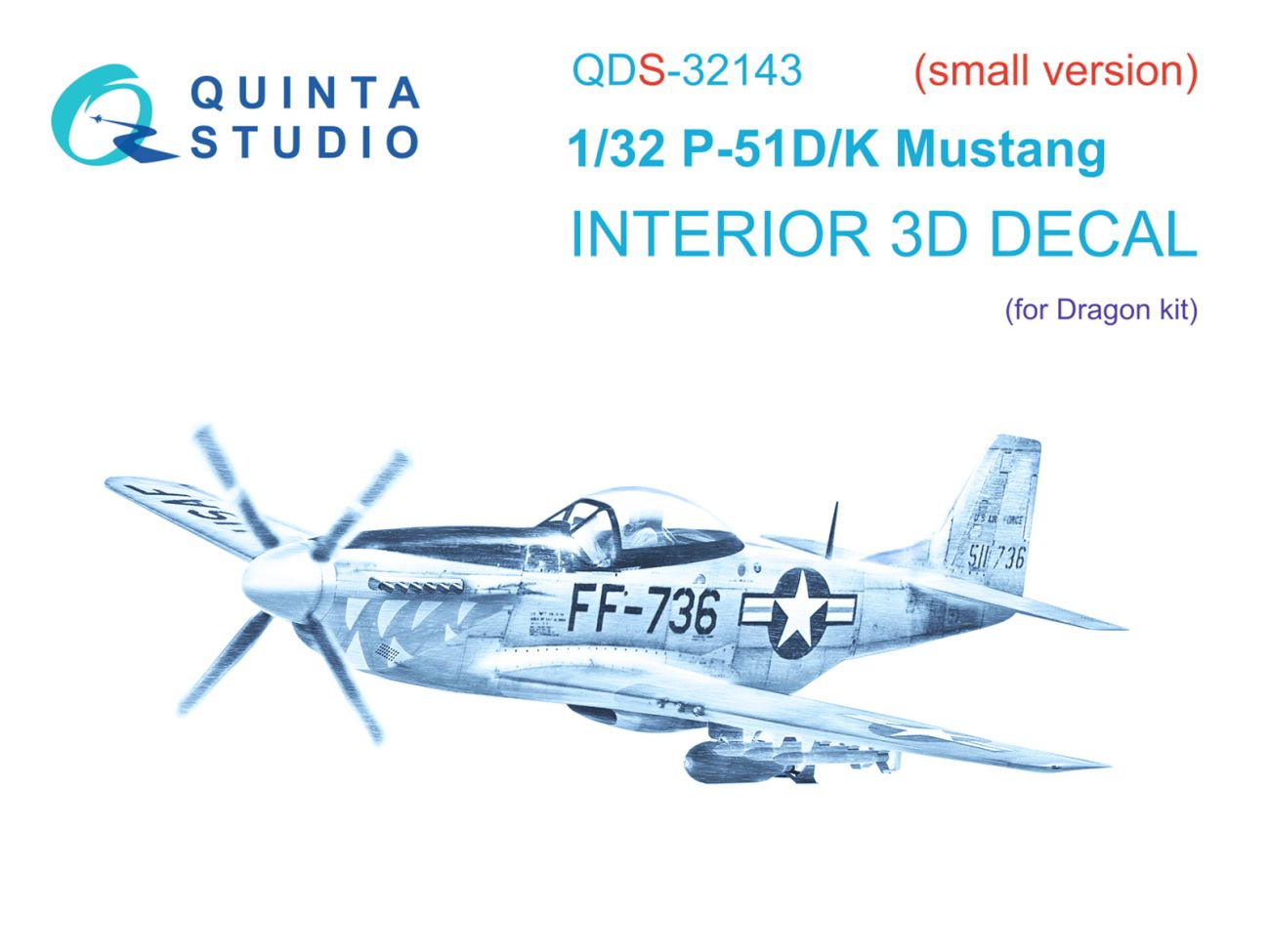 1:32 P-51D/K Mustang 3D-Printed & coloured Interior on decal paper (Dragon) (Small version)