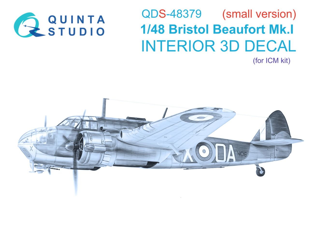 1:48 Bristol Beaufort Mk.I 3D-Printed & coloured Interior on decal paper (ICM) (Small version)