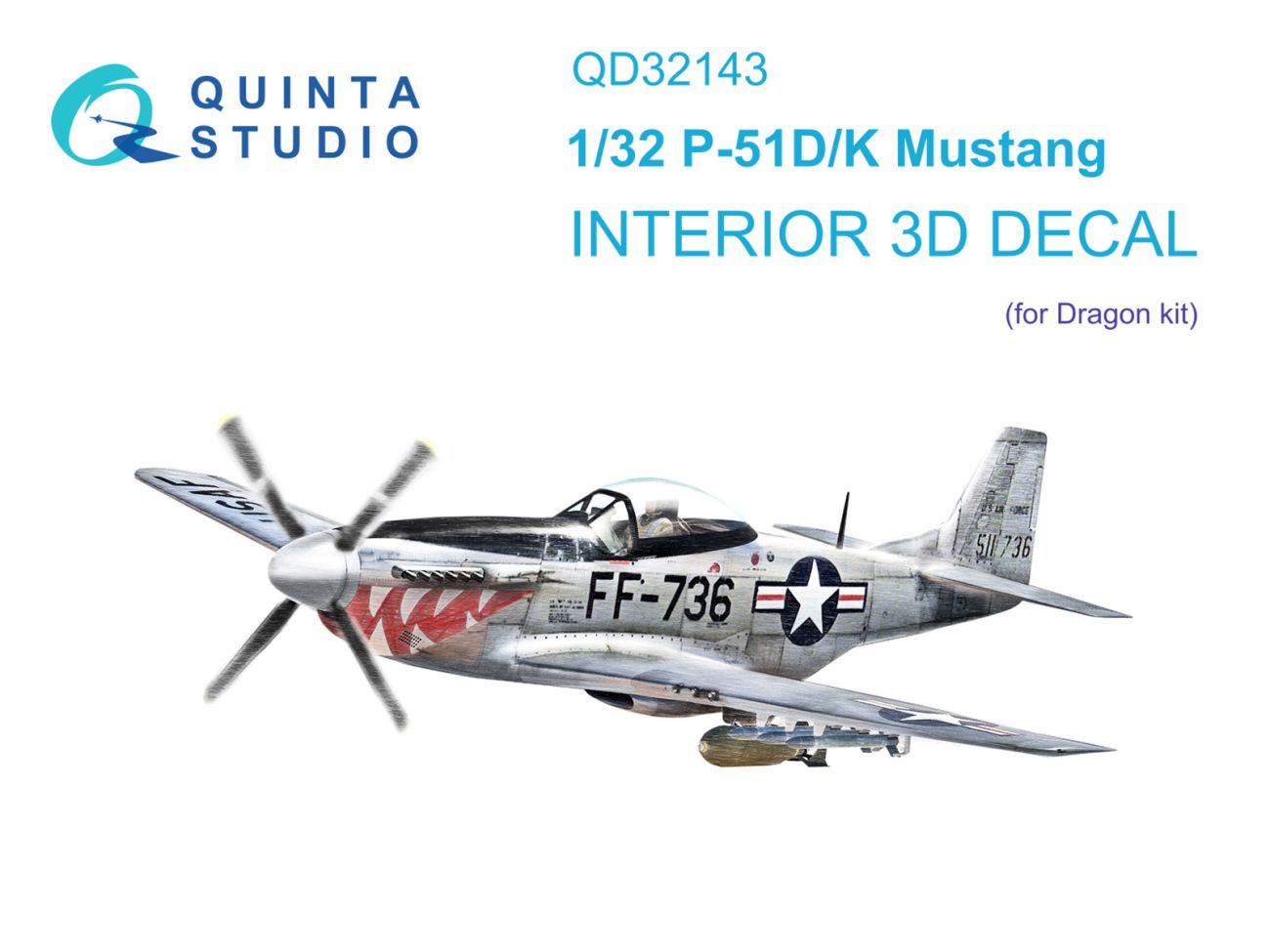 1:32 P-51D/K Mustang 3D-Printed & coloured Interior on decal paper (Dragon)