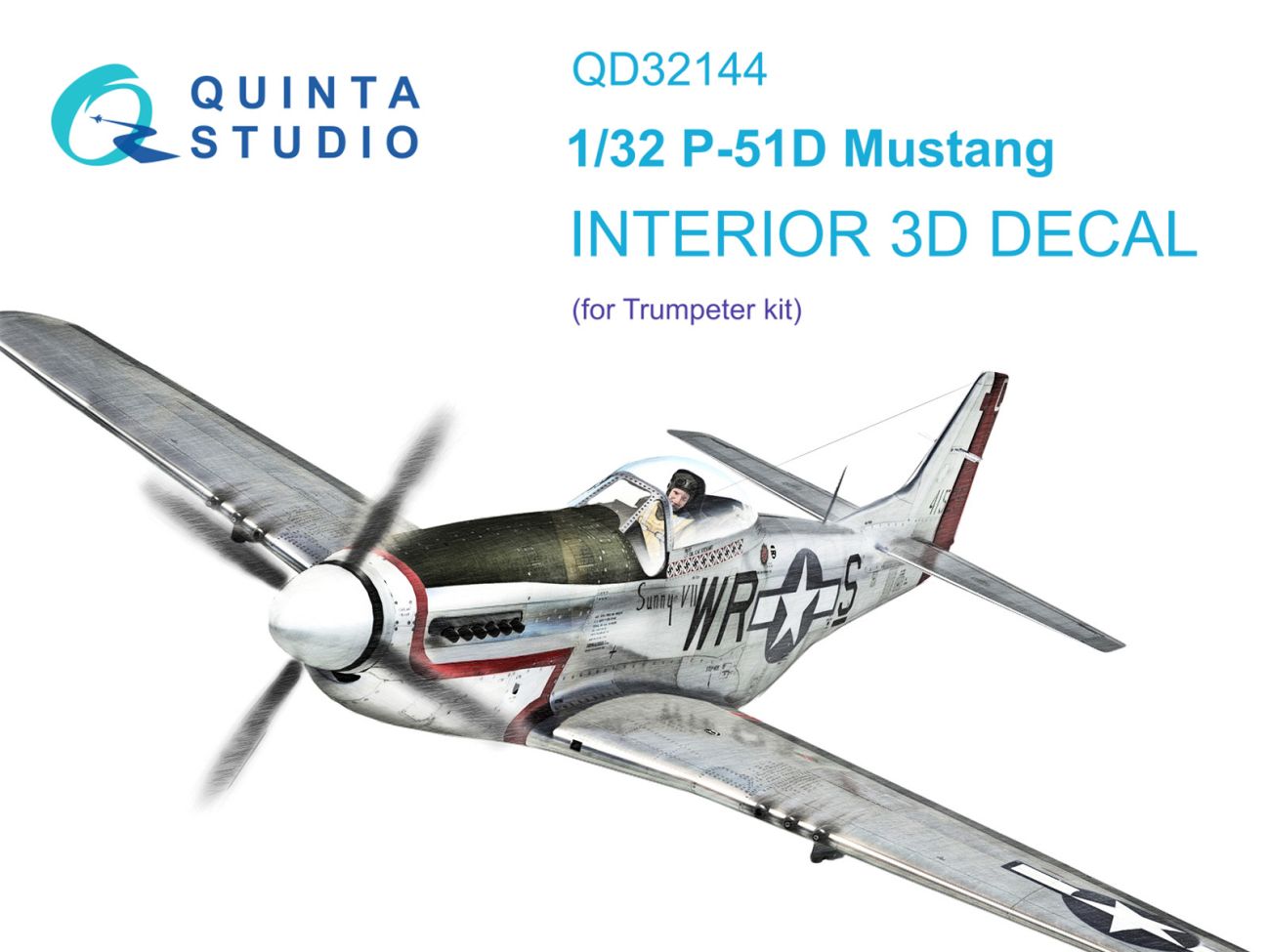 1:32 P-51D Mustang 3D-Printed & coloured Interior on decal paper (Trumpeter)