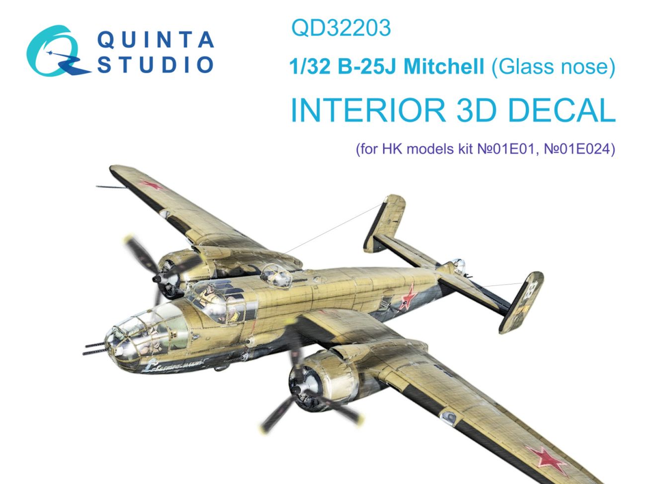1:32 B-25J Mitchell Glass nose 3D-Printed & coloured Interior on decal paper (HK models)