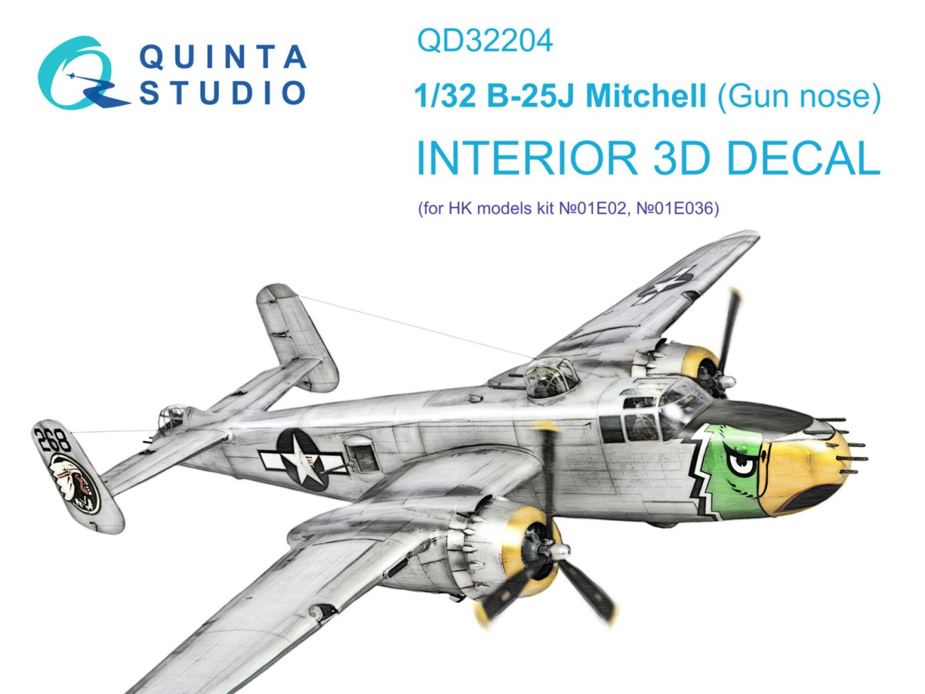 1:32 B-25J Mitchell Gun nose 3D-Printed & coloured Interior on decal paper (HK models)