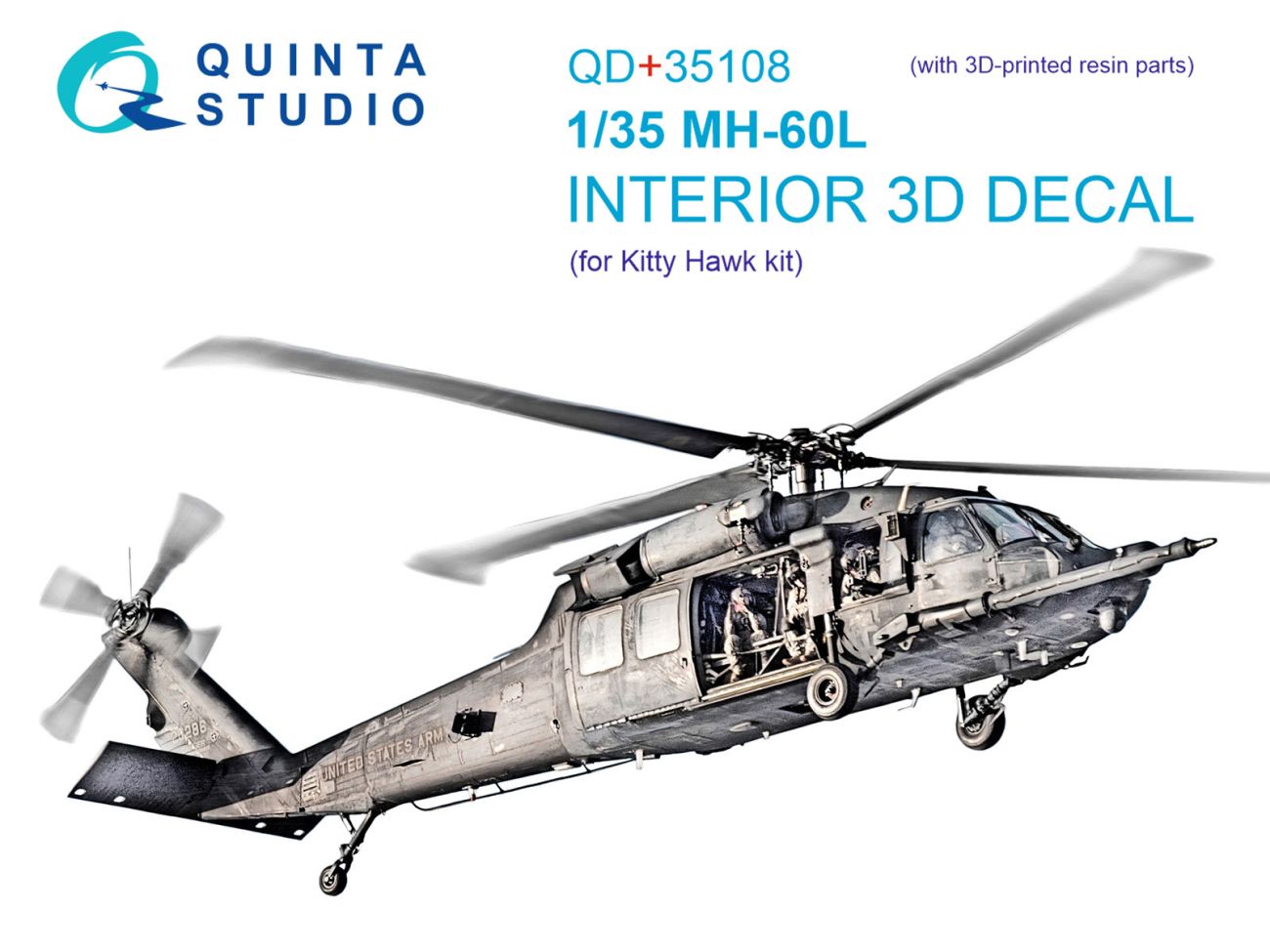 1:35 MH-60L 3D-Printed & coloured Interior on decal paper (KittyHawk) (with 3D-printed resin parts)