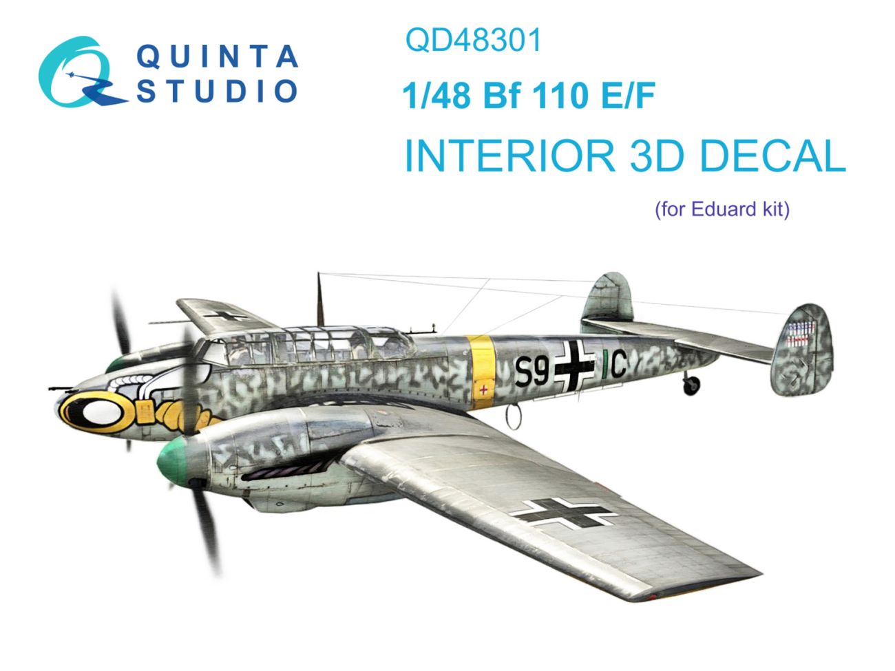 1:48 Bf 110E/F 3D-Printed & coloured Interior on decal paper (Eduard)