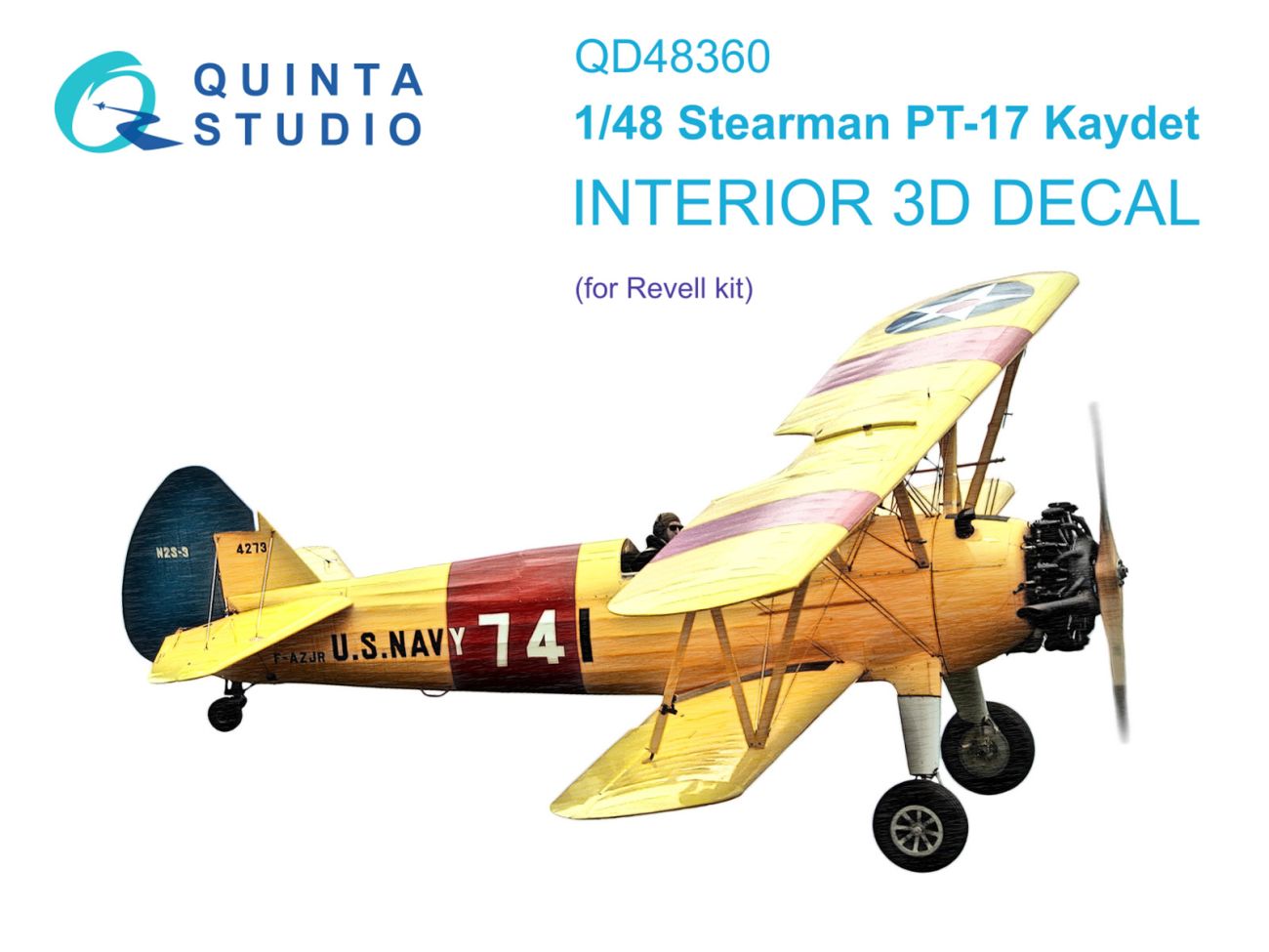 1:48 Stearman Pt-17 Kaydet 3D-Printed & coloured Interior on decal paper (Revell)