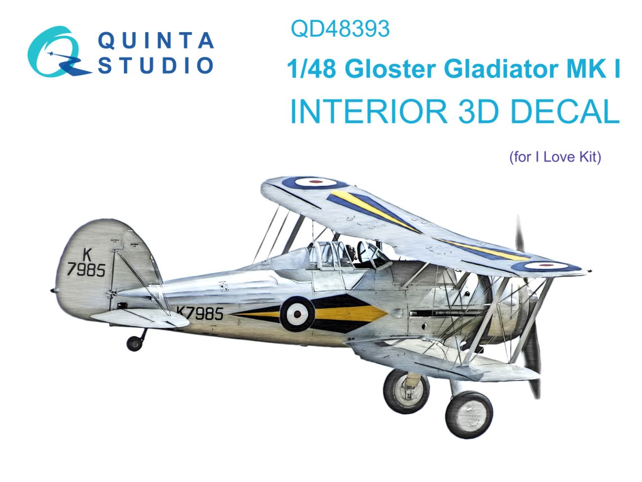 1:48 Gloster Gladiator MKI 3D-Printed & coloured Interior on decal paper (I Love Kit)