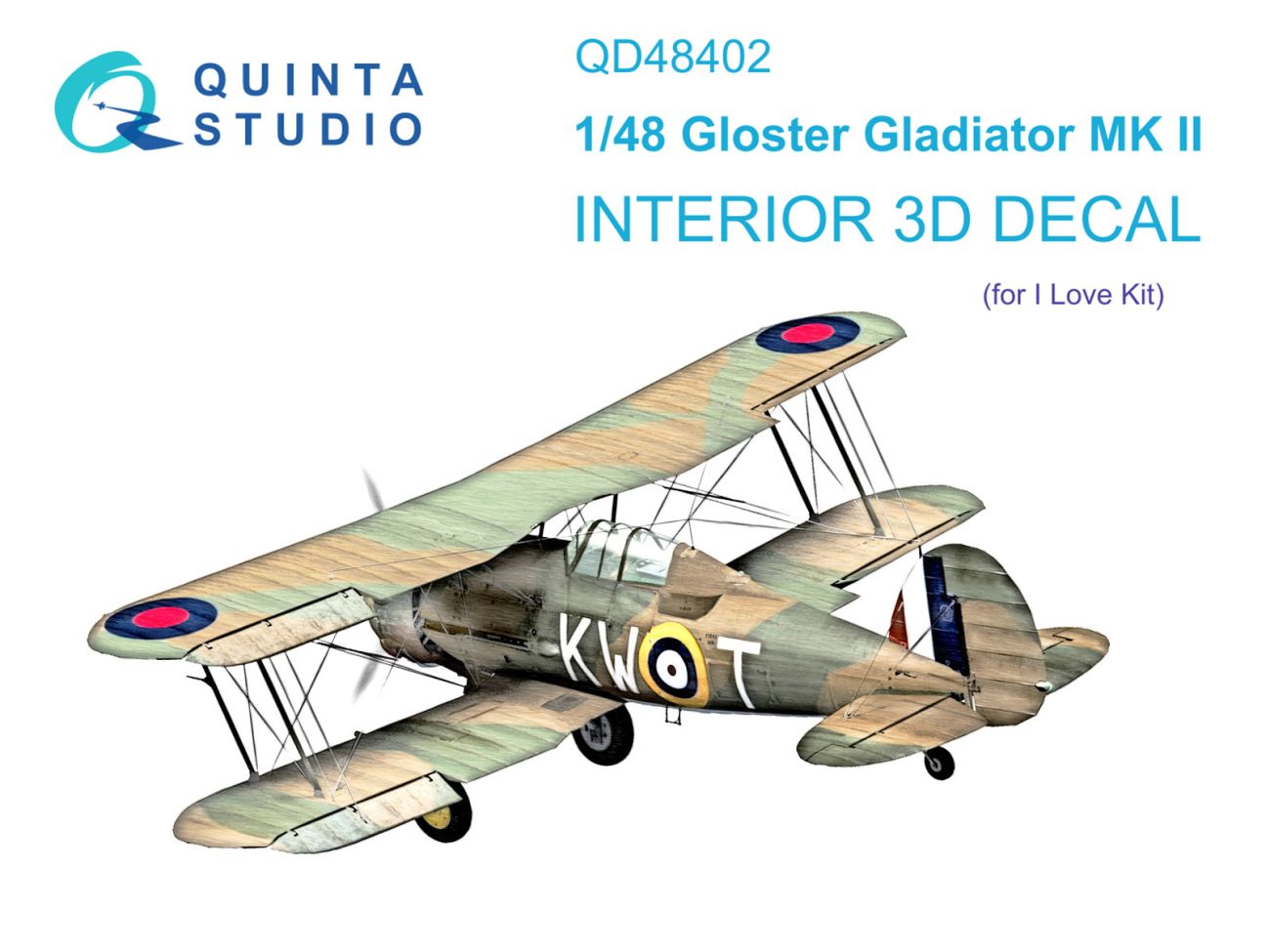 1:48 Gloster Gladiator MKII 3D-Printed & coloured Interior on decal paper (I Love Kit)