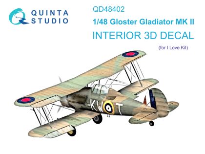 1:48 Gloster Gladiator MKII 3D-Printed & coloured Interior on decal paper (I Love Kit)
