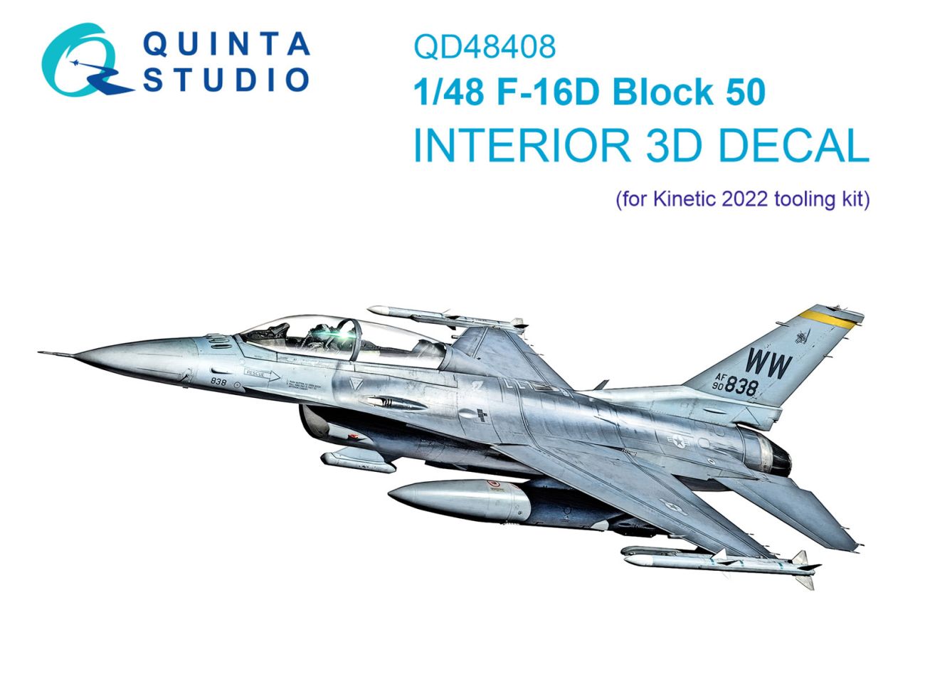 1:48 F-16D block 50 3D-Printed & coloured Interior on decal paper (Kinetic 2022 tool)
