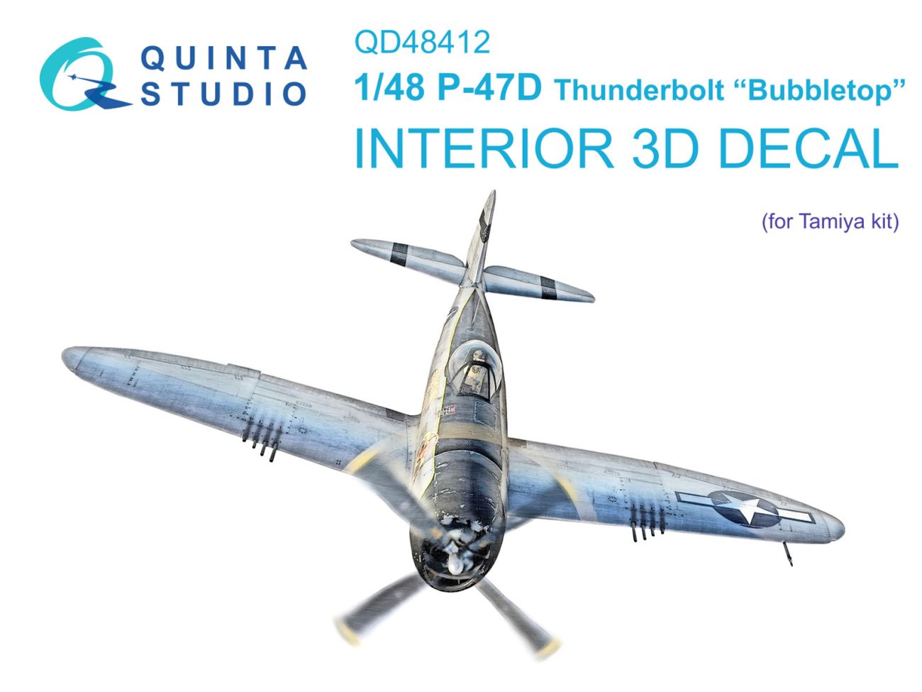 1:48 P-47D Thunderbolt Bubbletop 3D-Printed & coloured Interior on decal paper (Tamiya)