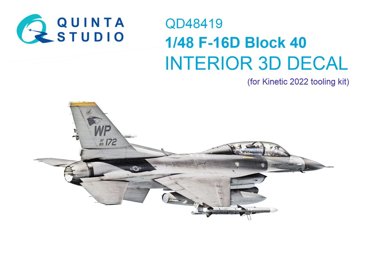 1:48 F-16D block 40 3D-Printed & coloured Interior on decal paper (Kinetic 2022 tool)