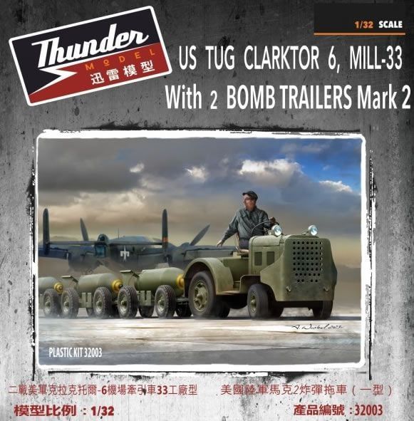 1:32 US Tug Clarktor 6, MILL-33 With 2 Bomb Trailers Mark 2