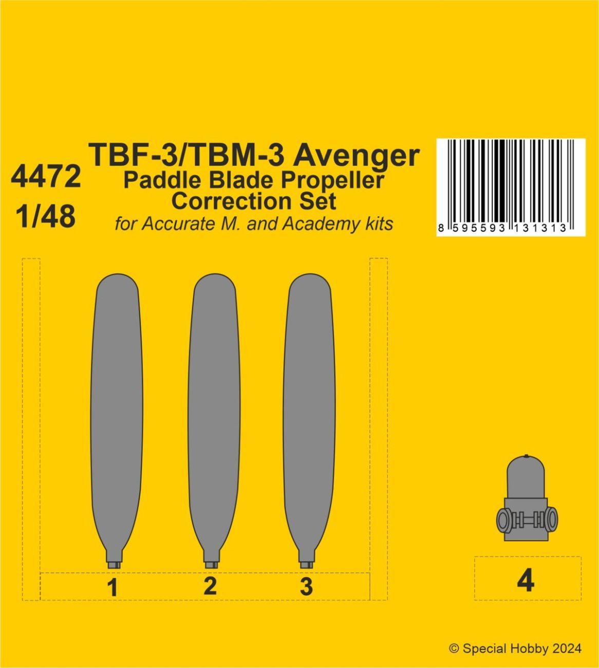 1:48 TBF-3/TBM-3 Avenger Paddle Blade Propeller Correction Set for Accurate/Academy kits
