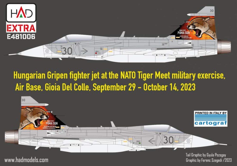 1:48 Decal JAS-39 Gripen Tigermeet 2023 HUNAF