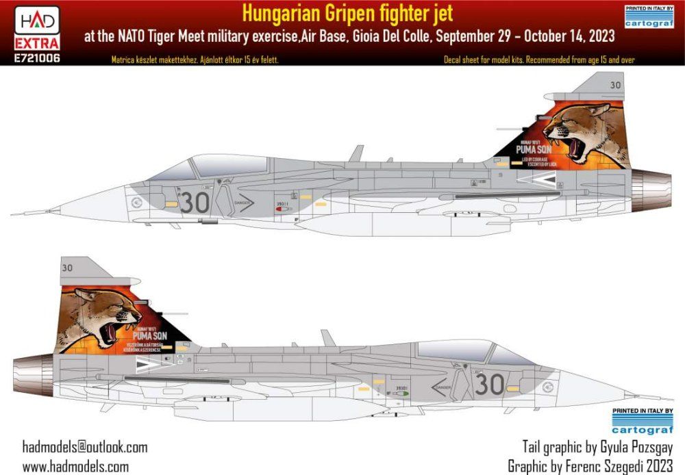 1:72 Decal JAS-39 Gripen Tigermeet 2023 HUNAF
