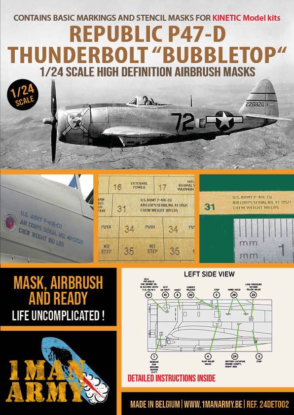 1:24 Republic P-47D Thunderbolt Bubble top high definition airbrush masks