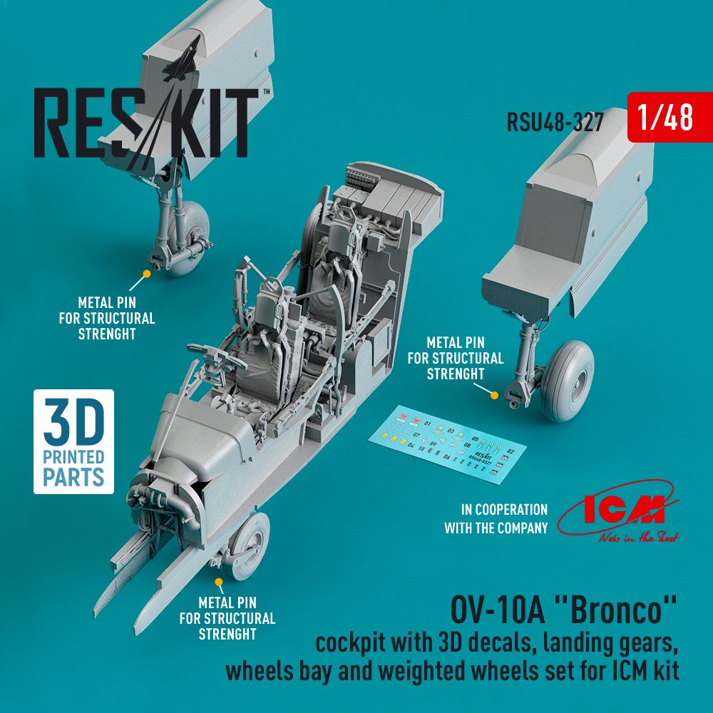 1:48 OV-10A Bronco cockpit with 3D decals, landing gears, wheels bay and weighted wheels set
