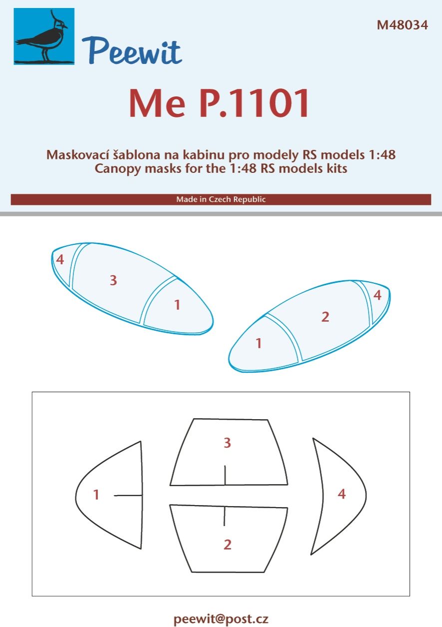 1:48 Messerschmitt P.1101 canopy frame paint mask