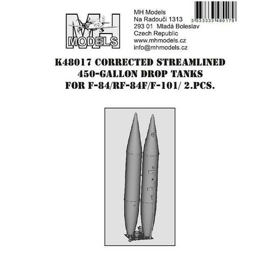 1:48 Corrected streamlined 450-gallon drop tanks for F-84F/RF-84F/F-101 2pcs.