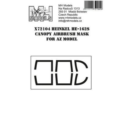1:72 Heinkel He-162S canopy airbrush mask for AZ model