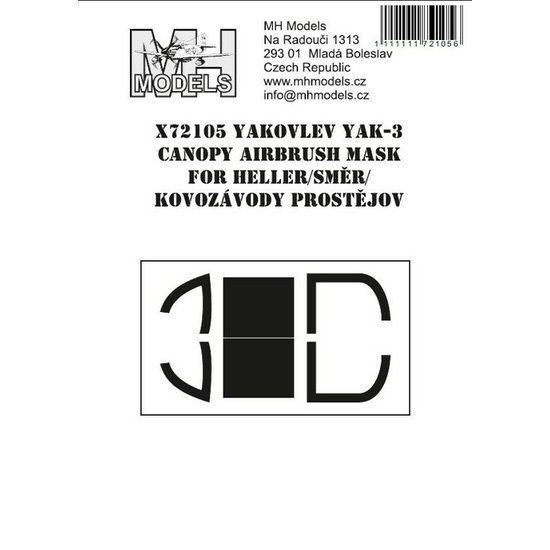 1:72 Yakovlev Yak-3 canopy airbrush mask for Heller/Směr/Kovozávody Prostějov