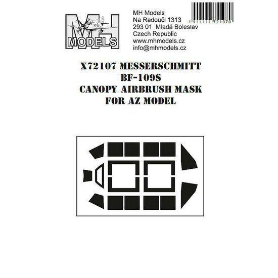 1:72 Messerschmitt Bf-109S canopy airbrush mask for /AZM