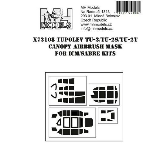 1:72 Tupolev Tu-2/Tu-2S canopy airbrush mask for ICM/Sabre Kits