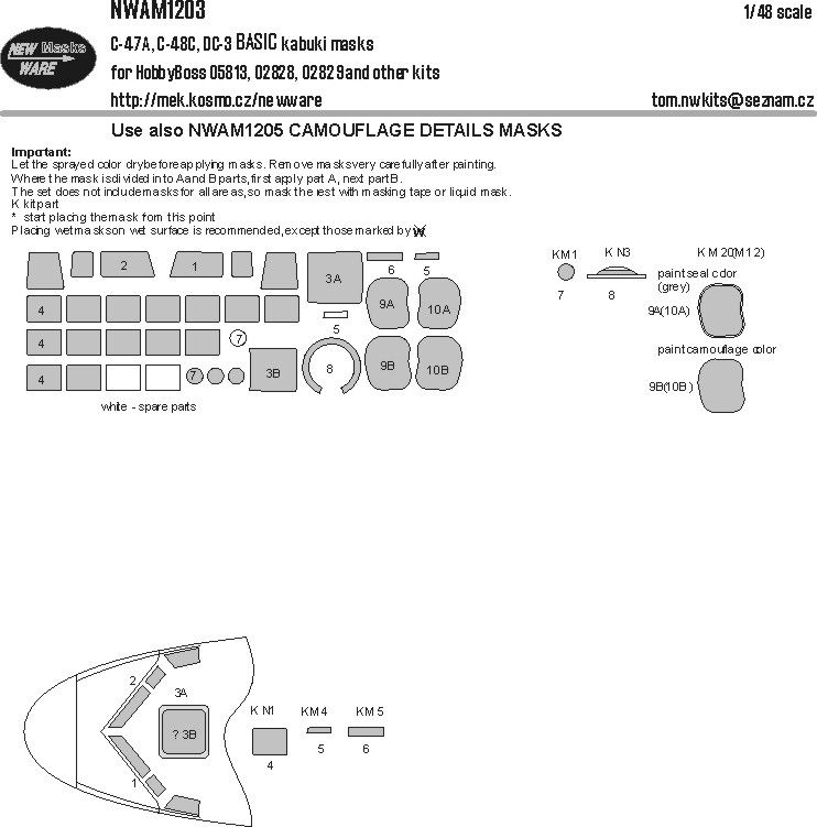 1:48 C-47A, C-48C, DC-3 BASIC kabuki masks