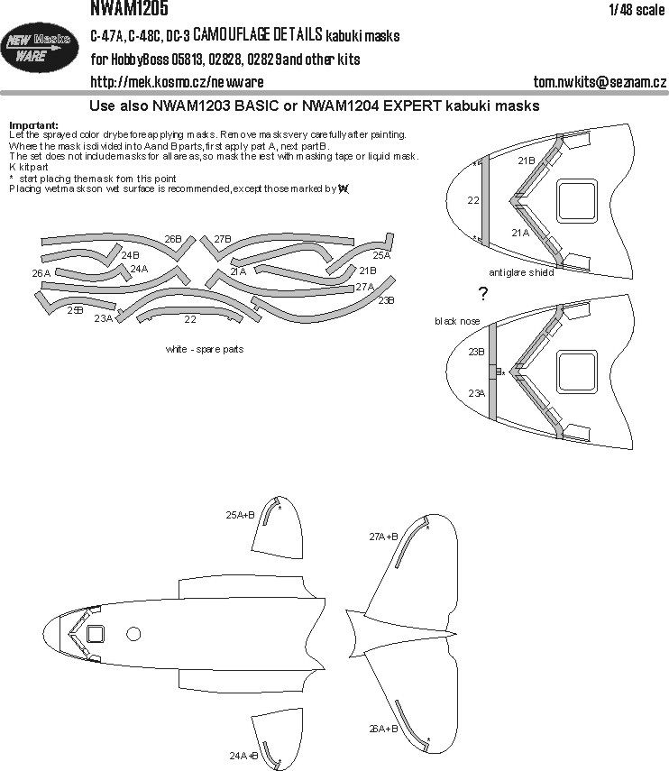 1:48 C-47A, C-48C, DC-3 CAMOUFLAGE DETAILS kabuki masks