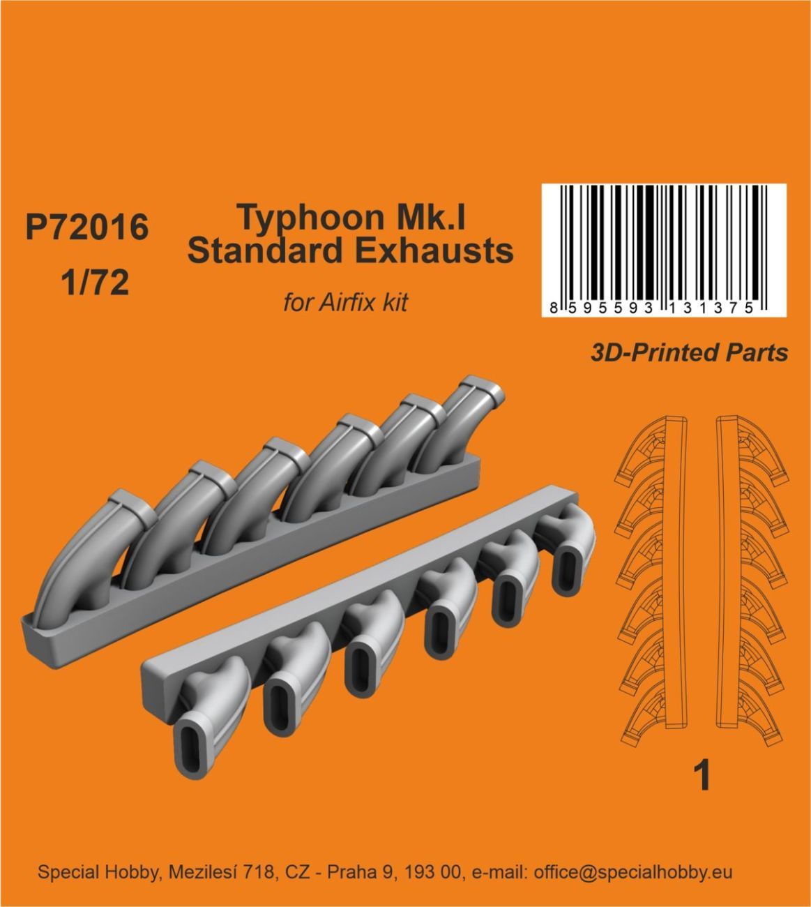 1:72 Typhoon Mk.I Standard Exhausts for Airfix kit