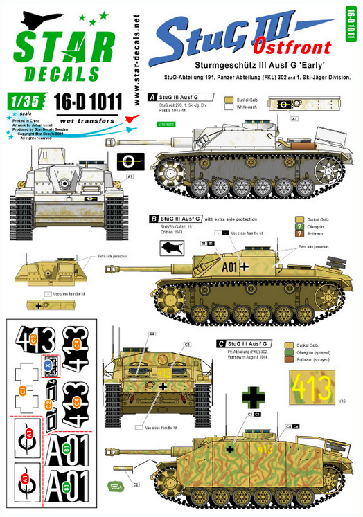 1:16 StuG III on Ostfront. StuG-Abteilung 191, Panzer Abt (FKL) 302 and 1. Ski-Jäger Division.