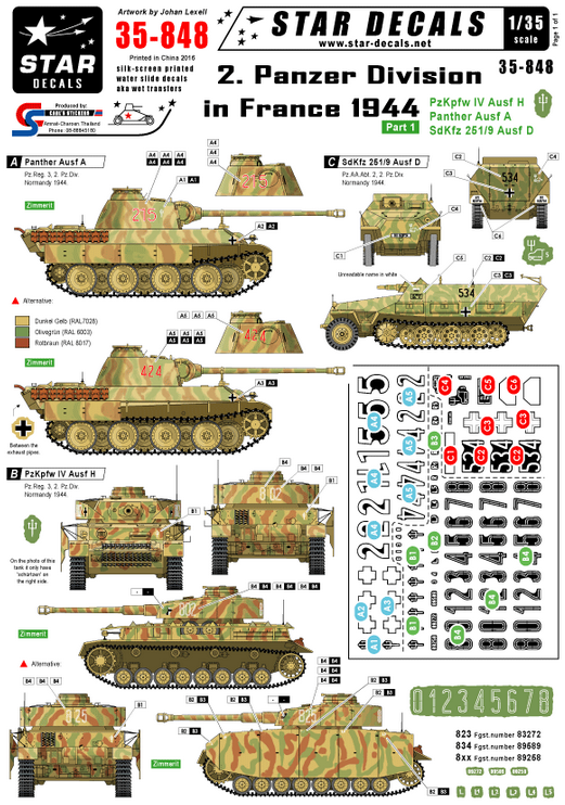 1:35 2. Panzer Div. in France 1944. PzKpfw IV, Panther, SdKfz 251 Stum.