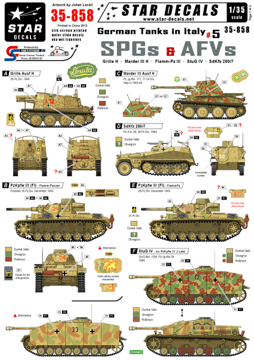 1:35 German tanks in Italy # 5. SPGs and AFVs. Grille, Marder, StuG IV...