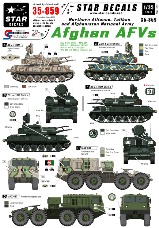 1:35 Afghan AFVs. ZSU-23-4, MAZ 537, BRDM-2, BRDM-2 Sagger, BTR-70
