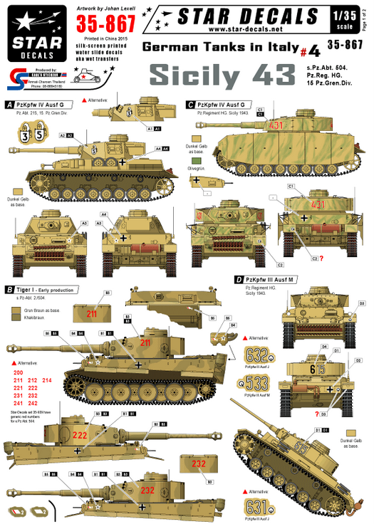 1:35 German tanks in Italy # 4. Sicily 1943. PzIII M, Pz IV G/H, StuG III, Tiger.