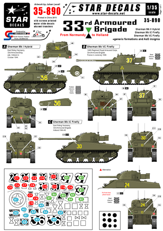1:35 British 33rd Armoured Brigade From Normandy to Holland. Sherman, Firefly IC and VC