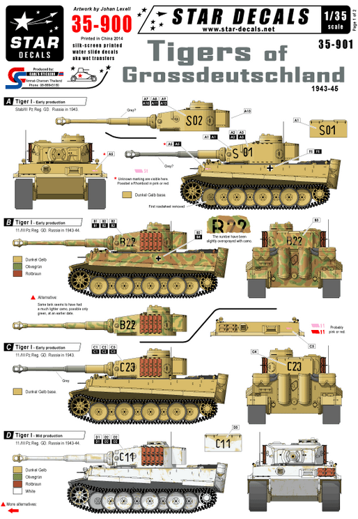 1:35 Tigers of Grossdeutschland 1943-45. Early, mid and late Tiger 1.