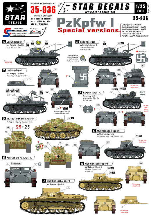1:35 PzKpfw I - special versions. Ladungsleger, Ammo carrier, Pz I F etc...