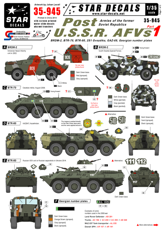 1:35 Post Soviet AFVs # 1. Former Soviet republics. BTR-70, BTR-80, BRDM-2 etc…