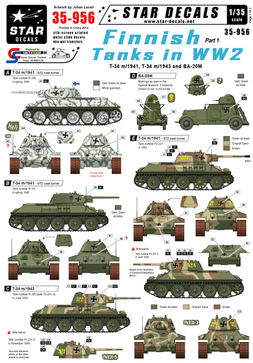 1:35 Finnish Tanks in WW2 # 1. T-34 m/1941, T-34 m/1943, BA-20M