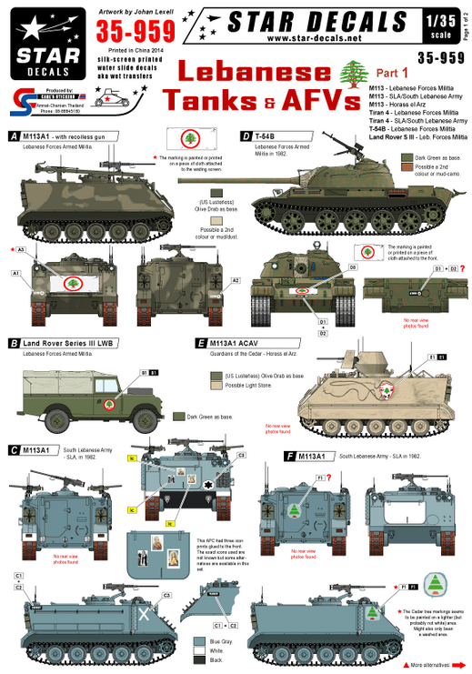 1:35 Lebanese Tanks and AFVs. M113A1, T-54B, Tiran 4