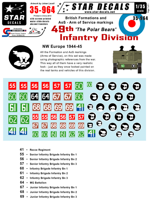 1:35 British 49th 'Polar Bear' Infantry Division Formation & AoS markings.