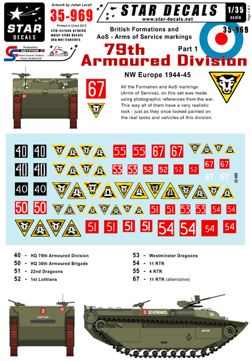1:35 British 79th Armoured Division Formation & AoS markings.