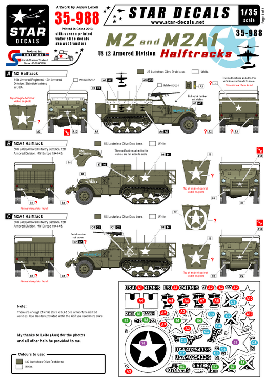 1:35 US M2 and M2A1 Halftracks 12th Armored Division.