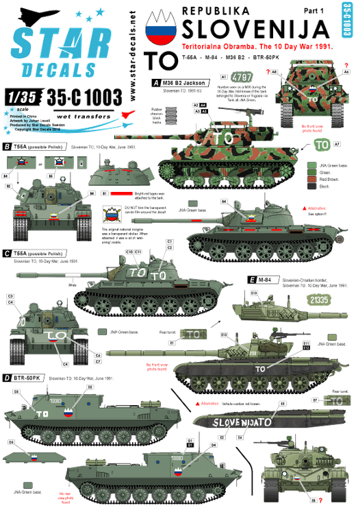 1:35 Slovenija # 1. TO, 1991 Ten-Day-War. M36B2, T-55, M-84, BTR-50PK