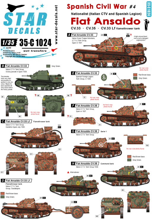 1:35 Spanish Civil War # 4. Fiat Ansaldo. CV.33, CV.35, CV.33 Lf Flamethrower.