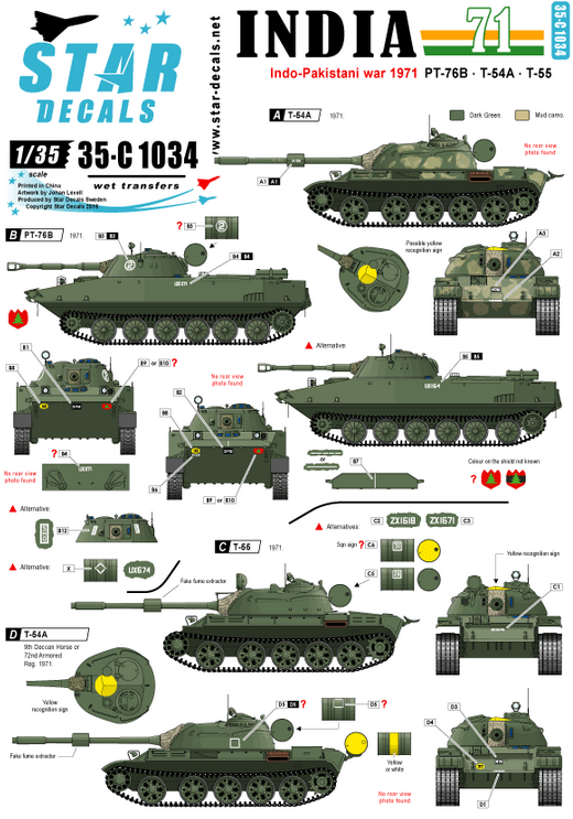 1:35 India 1971. Indo-Pakistani War of 1971. PT-76B, T-54A, T-55.