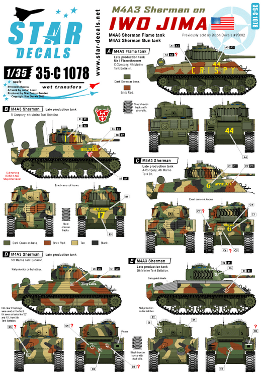 1:35 M4A3 Sherman on Iwo Jima. Gun and flame tanks.